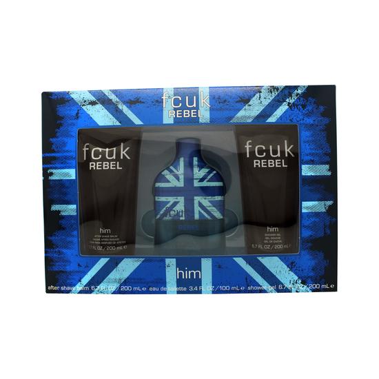French Connection Rebel For Him Gift Set 100ml Eau De Toilette + 200ml Shower Gel + 200ml Aftershave Balm