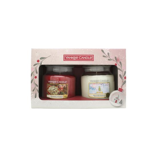 Yankee Candle Gift Set 411g Peppermint Pinwheels Candle + 411g Snow Globe Wonderland Candle