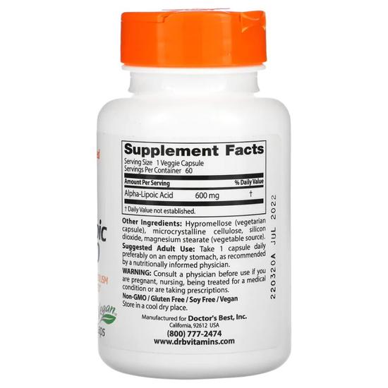 Doctor's Best Alpha Lipoic Acid 600mg Vegicaps 60 Vegicaps